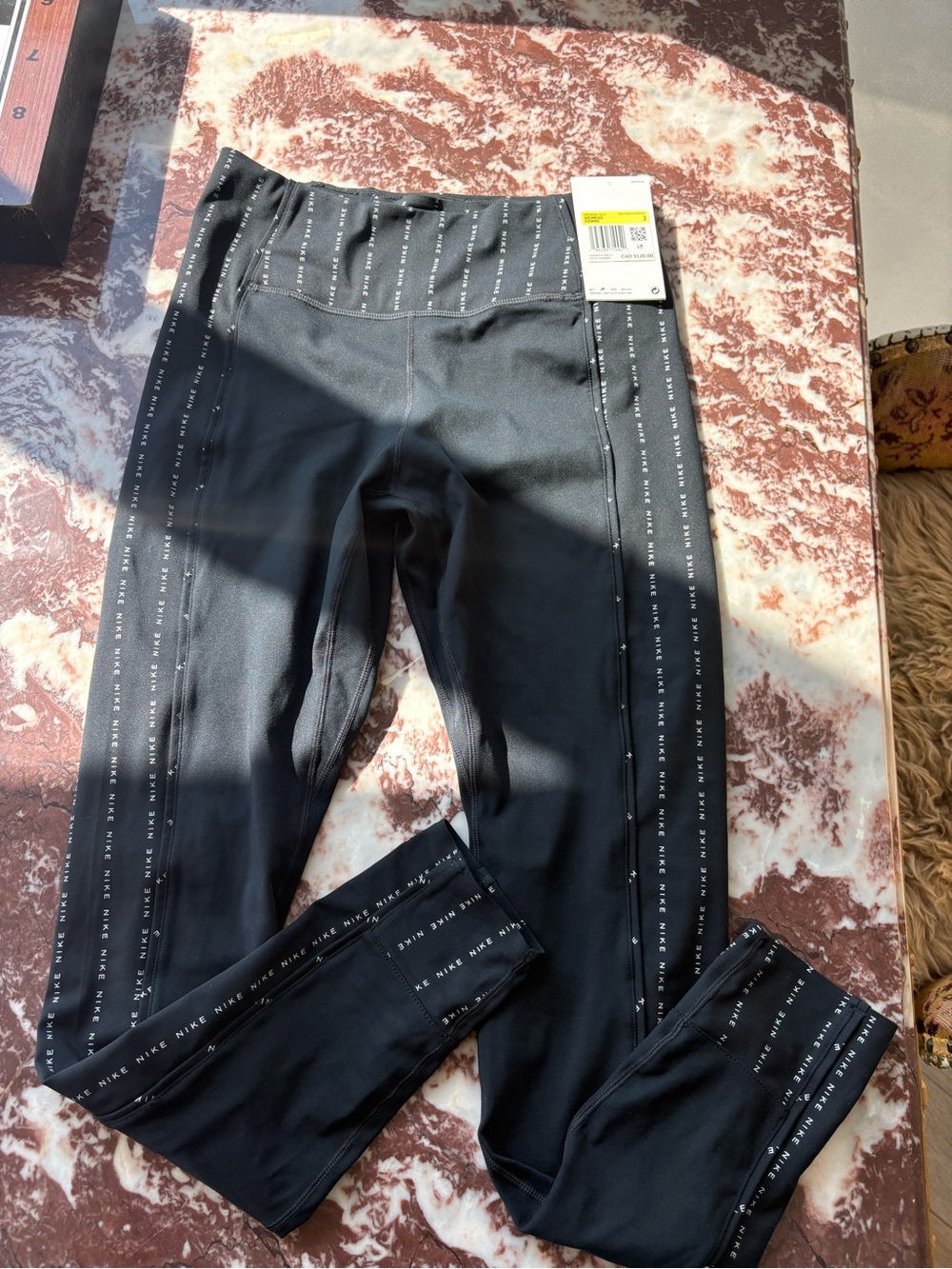 Nike Black Leggings with White Logo Stripe